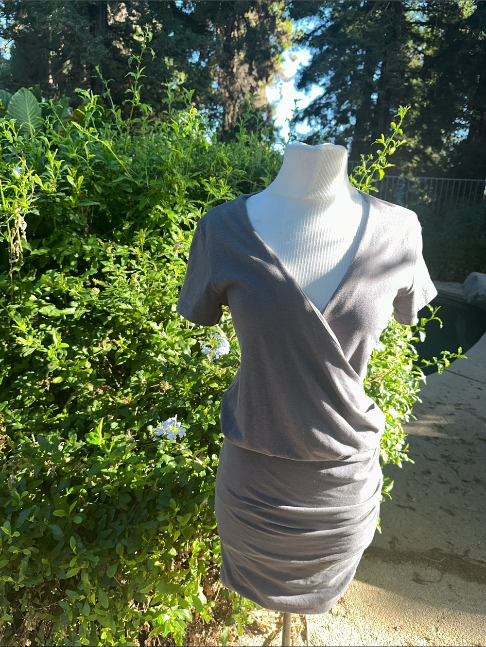 James Perse V-Neck Jersey Dress in Slate Grey - Picture 2 of 7